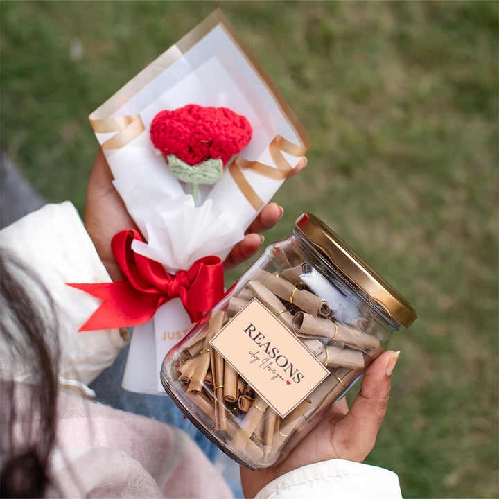 Heartfelt Love Gift Box – Red Crochet Rose & Why I Love You Notes