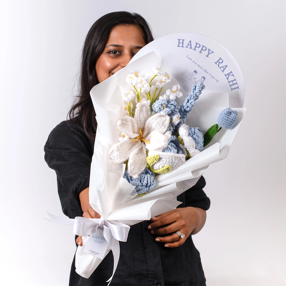 Lily & Tulip Crochet Rakhi Gifts Flower Bouquet for Raksha Bandhan