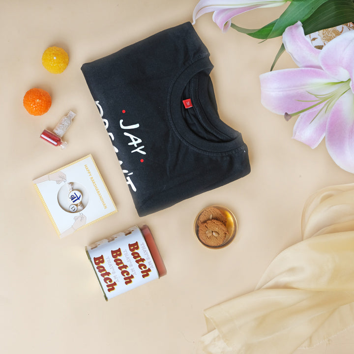 That’s My Bro Gift Box- Customized Tee + Cookies + Personalized Bro Charm Rakhi Set