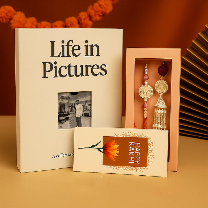 Customized Photo Book with Sweet Treat & Silver Coin Rakhi