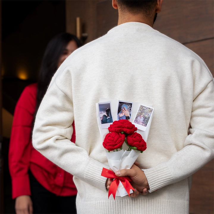 Red Crochet Love Bouquet – Personalized Floral Keepsake
