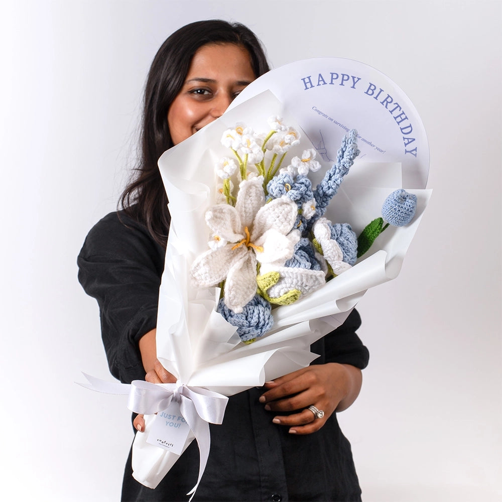 lily and tulip flower bouquet Lily & Tulip Crochet Birthday Bouquet – Confetti Gifts
