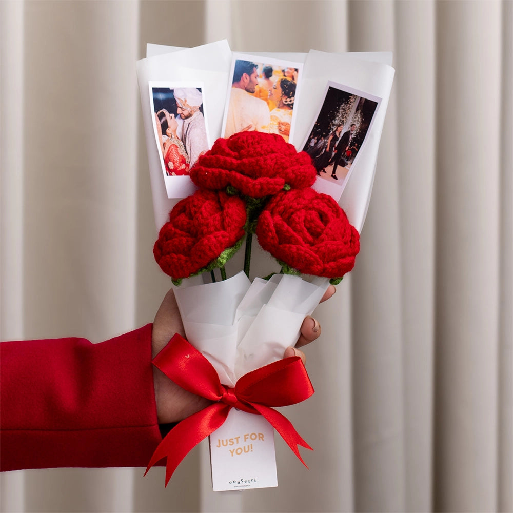 Red Crochet Love Bouquet – Personalized Floral Keepsake