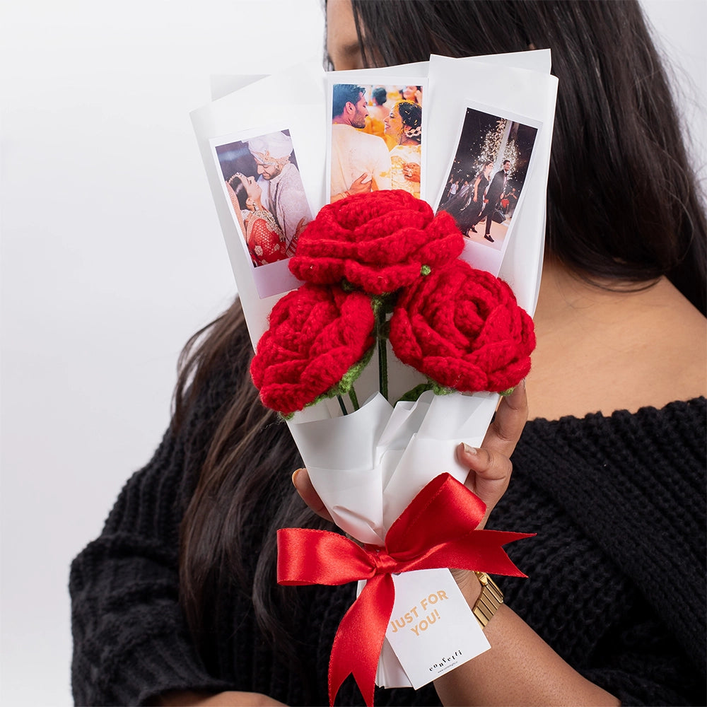 Red Crochet Love Bouquet – Personalized Floral Keepsake