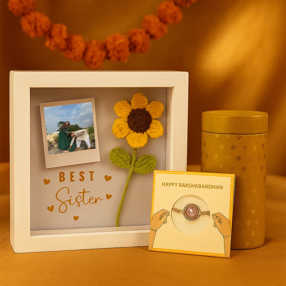3D Photo Frame Rakhi Combo - Frame + Snack + Beaded Rakhi