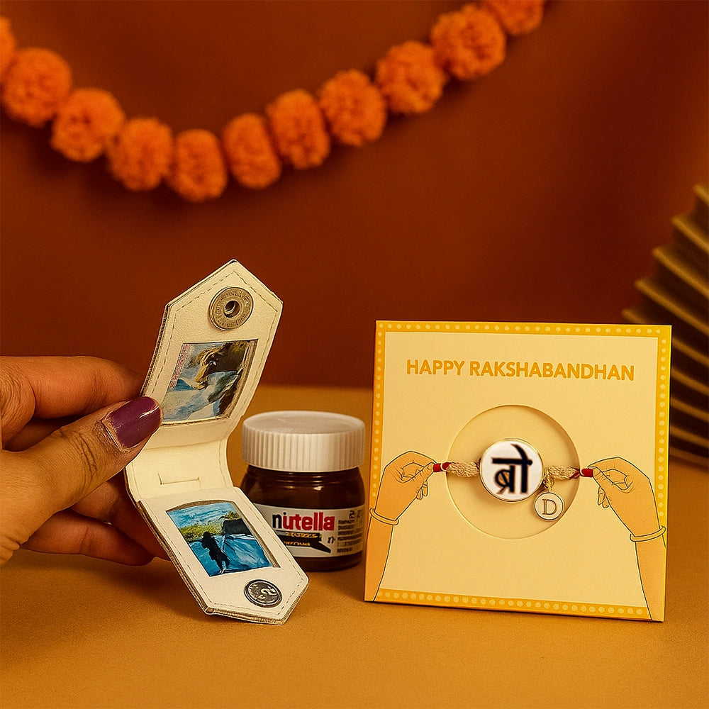 Nutella Charm Hamper- Personalized Bro Charm Rakhi Gift with Keepsake Keychain