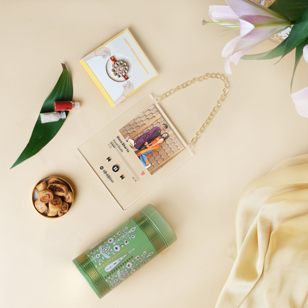 Melody & Munch Box- Personalized Spotify Frame, Kundan Rakhi & Bhakarwadi