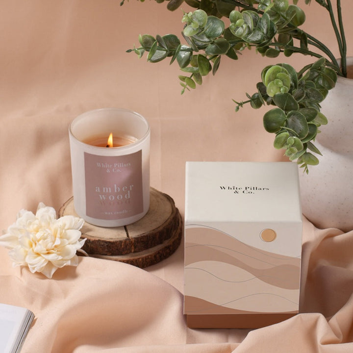 White Pillars & Co Amberwood Scented Candle Gift Box