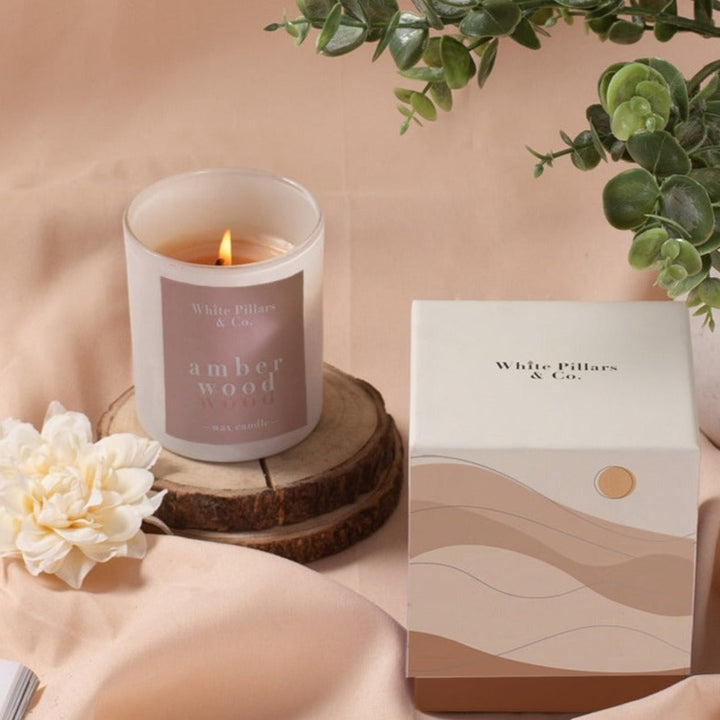 White Pillars & Co Amberwood Scented Candle Gift Box
