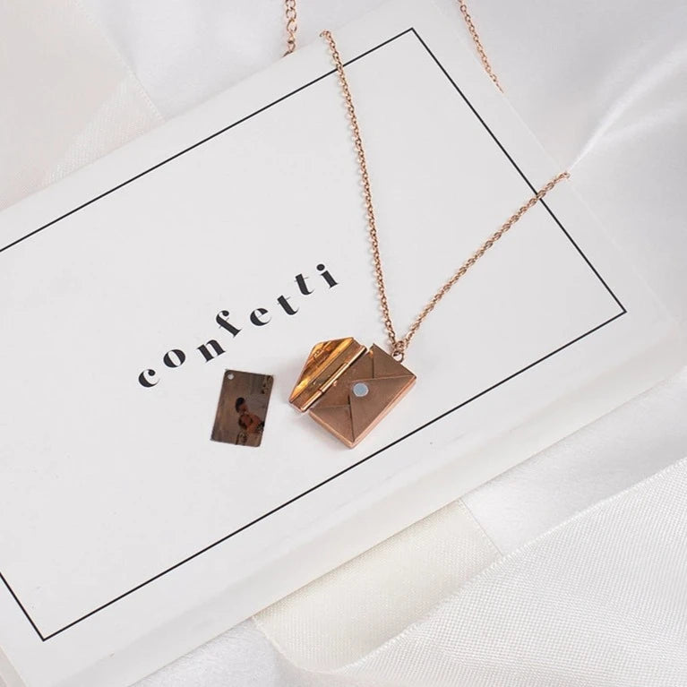 Photo Pendant envelope Necklace - custom, unique, romantic gift for her