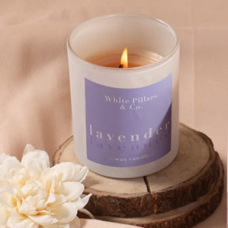 White Pillars & Co Scented Candle Set of 4 Gift Box (Amberwood,Lavender,Vanilla,Rose)