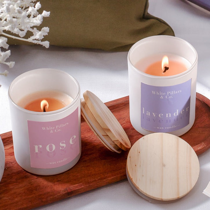 White Pillars & Co Scented Candle Set of 4 Gift Box (Amberwood,Lavender,Vanilla,Rose)