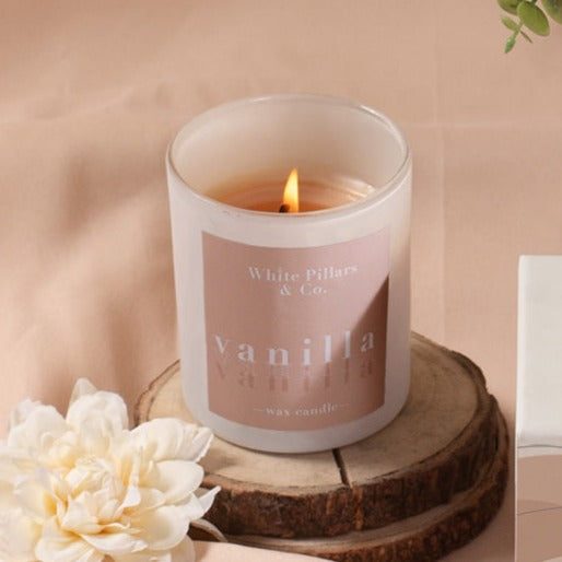 White Pillars & Co Scented Candle Set of 4 Gift Box (Amberwood,Lavender,Vanilla,Rose)