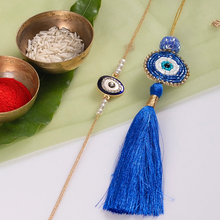 Blue Evil Eye Rakhi Combo
