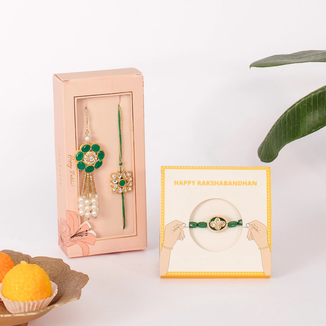 Green Stone Rakhi + Lumba Set