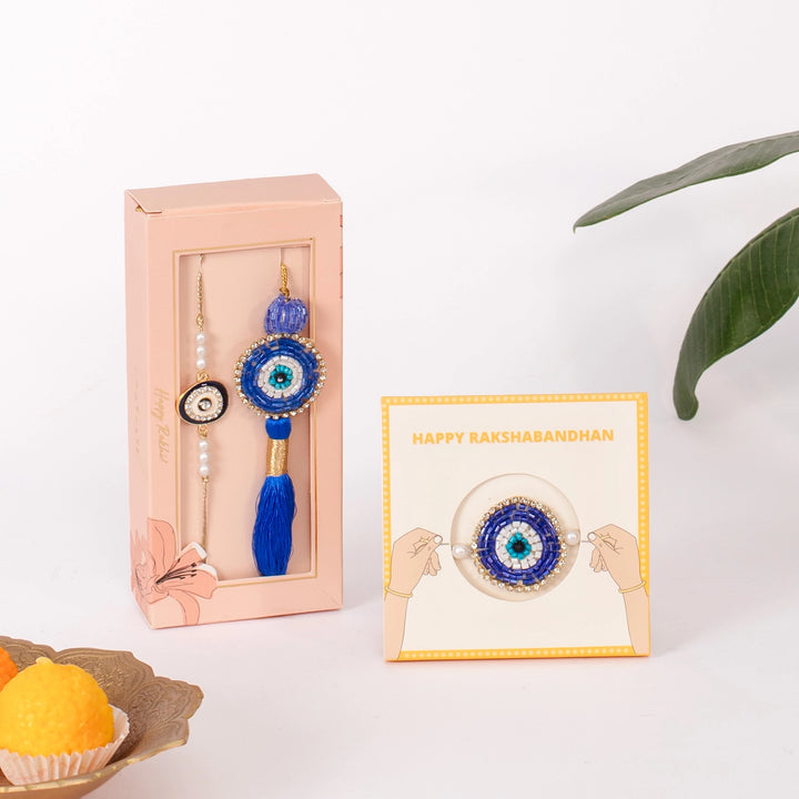Blue Evil Eye Rakhi Combo