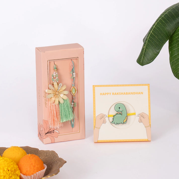 Pastel Floral Lumba & Dino Rakhis Combo