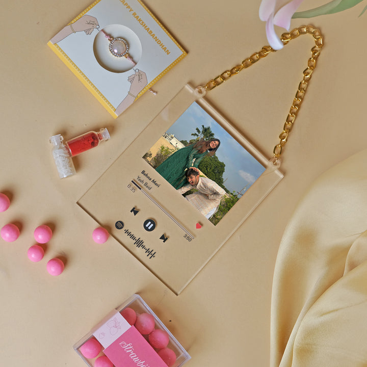 Tunes & Treats Rakhi Combo - Personalized Spotify Wall Frame + Sweets + embellish rakhi