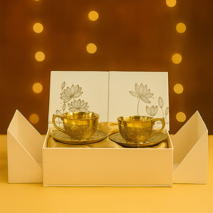 Premium Golden Tea Cups With Saucer Gift Set