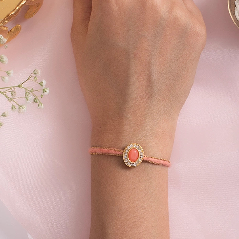 Peach Floral Lumba + 2 Pink Rakhi Combo