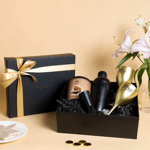 Toast & Treats Hamper - Golden Glasses, Mixer Kit & Chocolate Popcorn