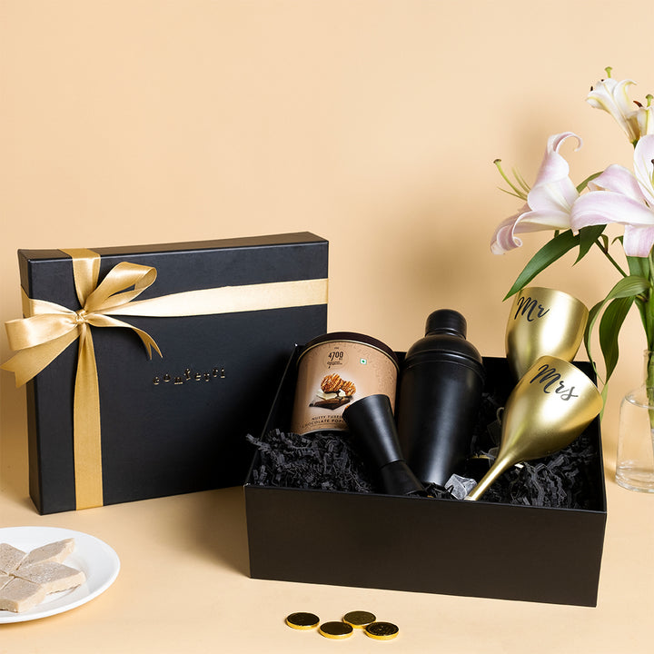 Toast & Treats Hamper - Golden Glasses, Mixer Kit & Chocolate Popcorn