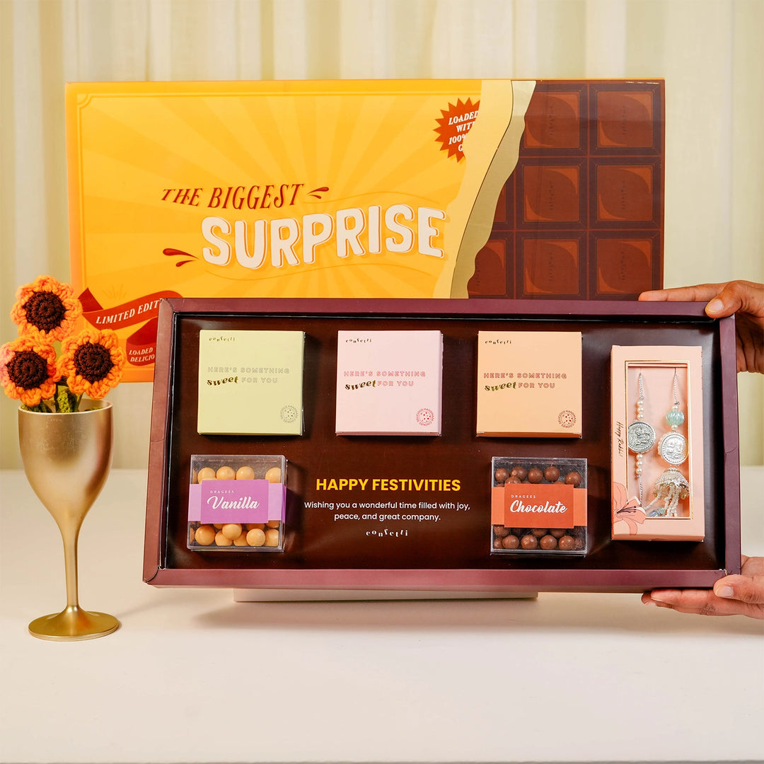 Ultimate Rakhi Surprise Box with Dragees and Cookies