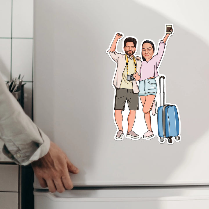 Travel Couples Caricature Fridge Magnet