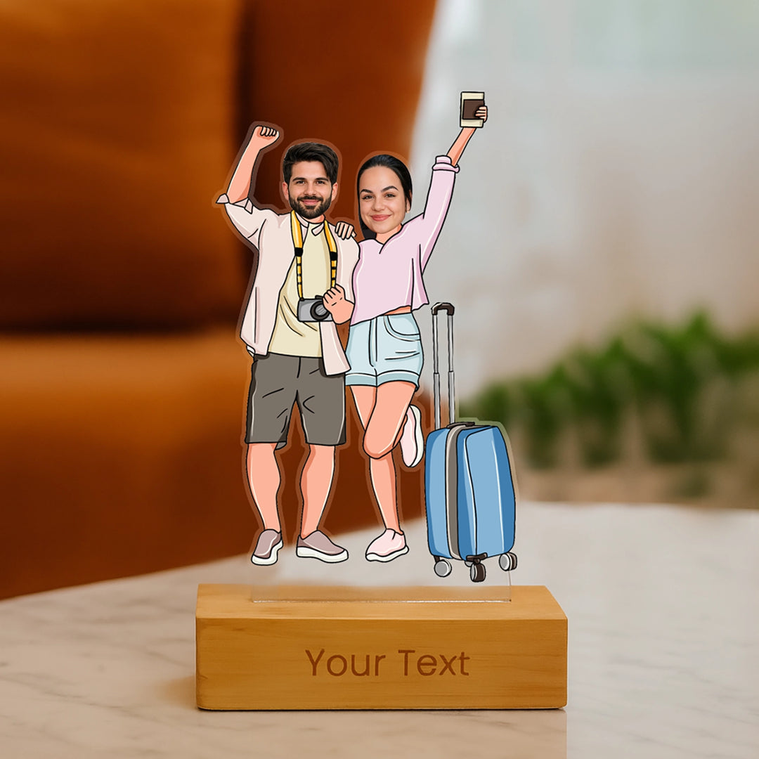 Personalized Acrylic Caricature - Custom Gift for Travel Couples