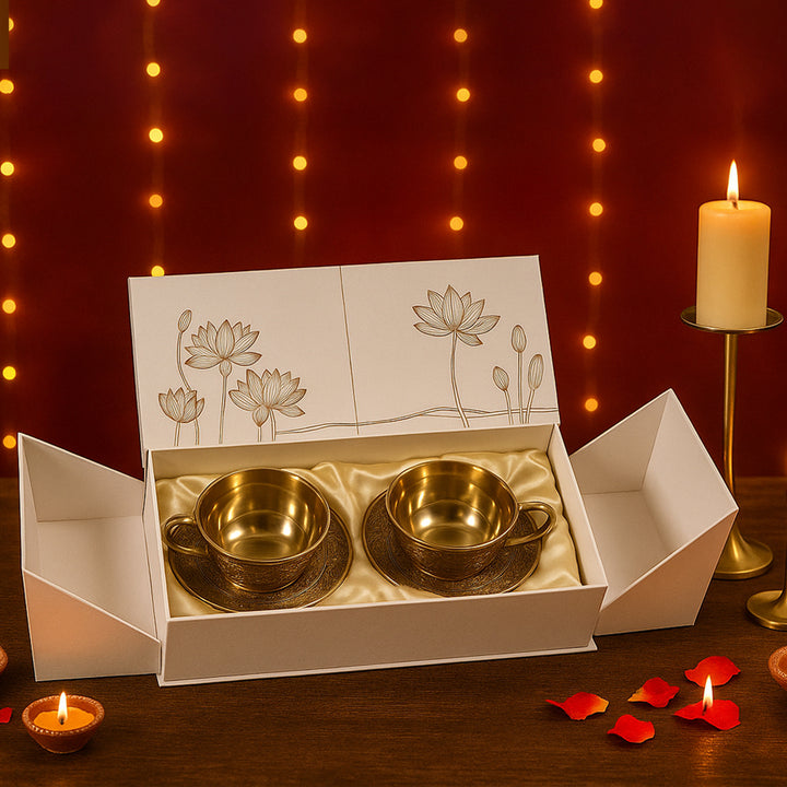 Premium Golden Tea Cups With Saucer Gift Set