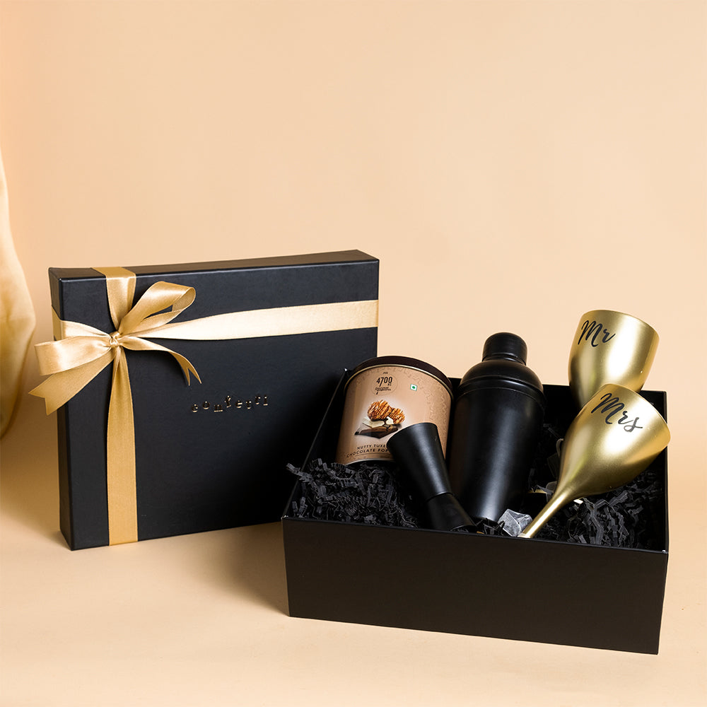 Toast & Treats Hamper - Golden Glasses, Mixer Kit & Chocolate Popcorn