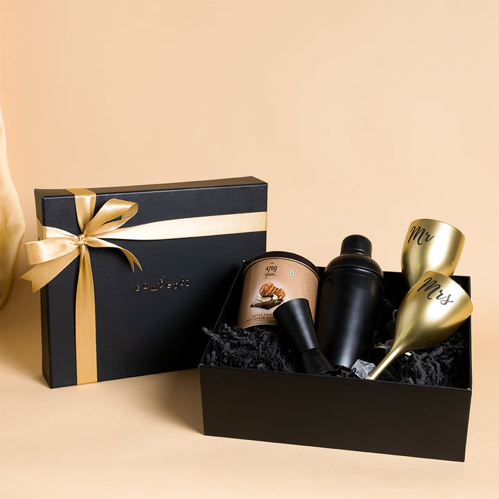 Toast & Treats Hamper - Golden Glasses, Mixer Kit & Chocolate Popcorn