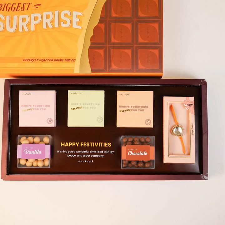 Ultimate Rakhi Surprise Box with Dragees and Cookies