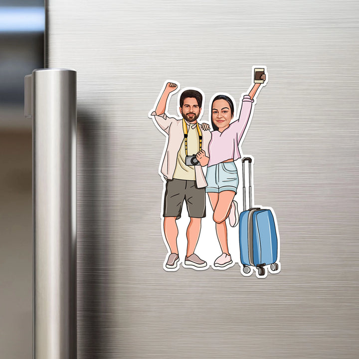 Travel Couples Caricature Fridge Magnet