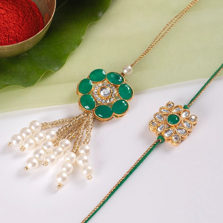 Green and Golden Couple Rakhi