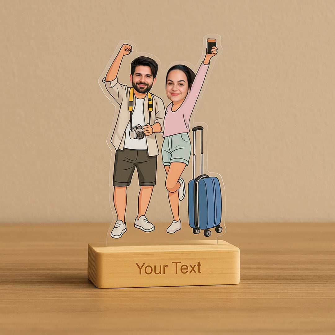 Personalized Acrylic Caricature - Custom Gift for Travel Couples