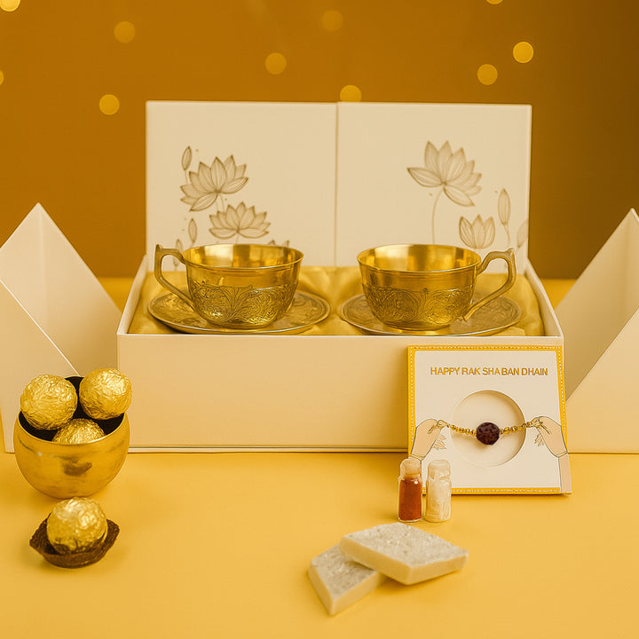 Premium Golden Tea Cups With Saucer Gift Set