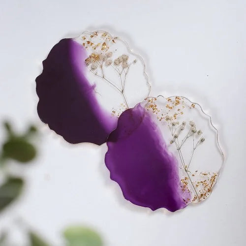 Gold Leaf Purple Resin Coaster Set