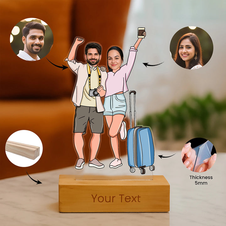 Personalized Acrylic Caricature - Custom Gift for Travel Couples