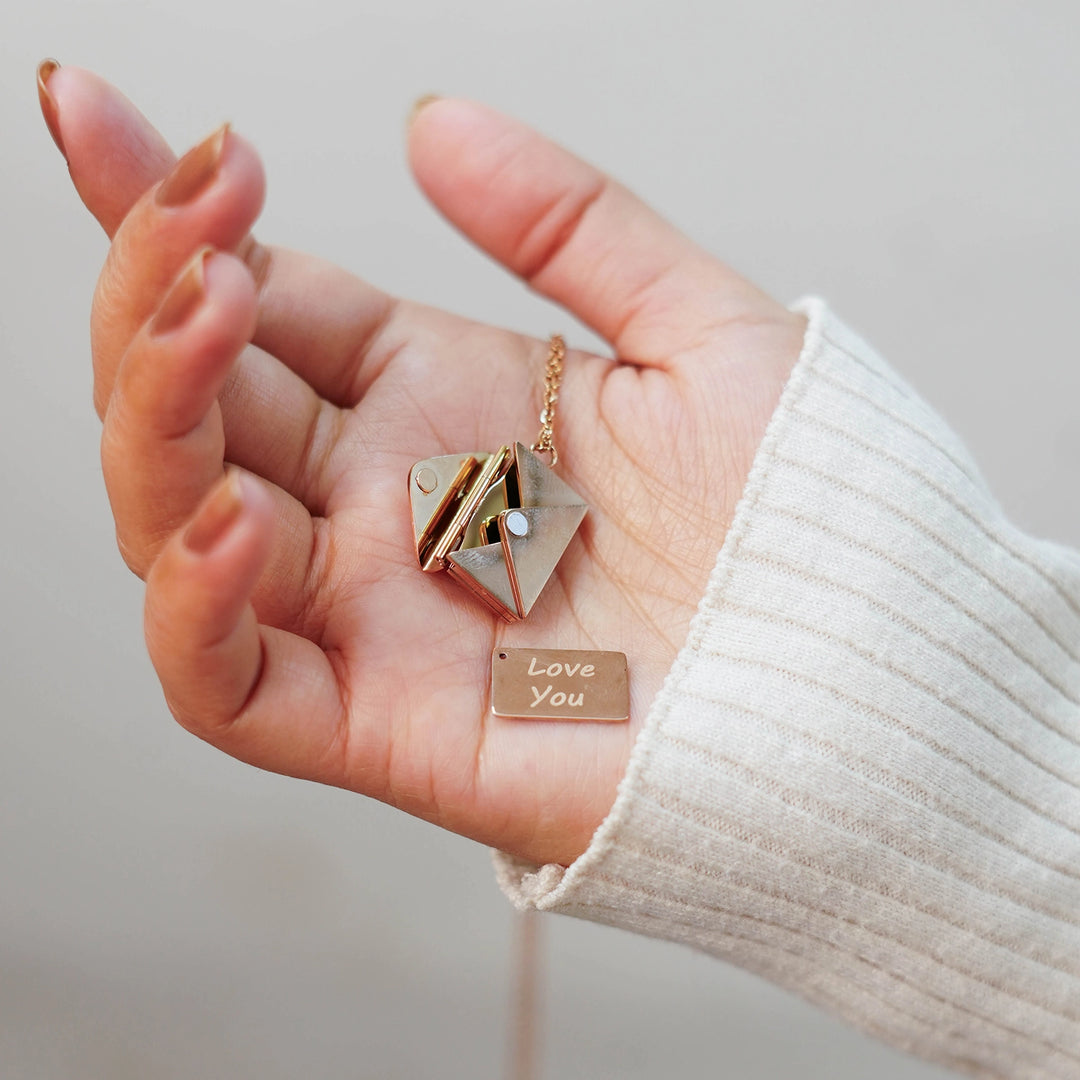 Photo Pendant Envelope Necklace - custom, unique, romantic gift for her