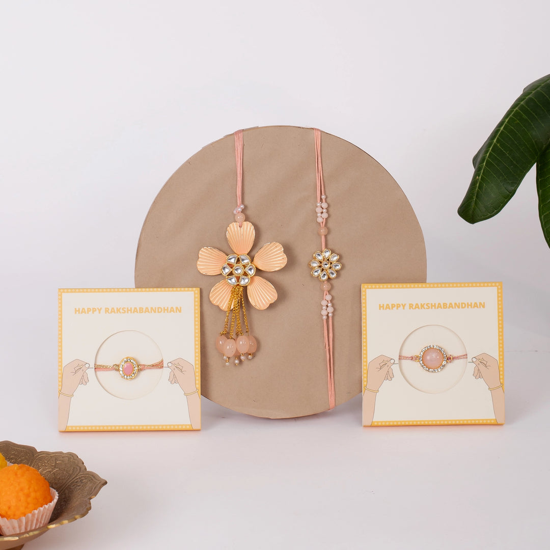 Peach Floral Lumba + 2 Pink Rakhi Combo