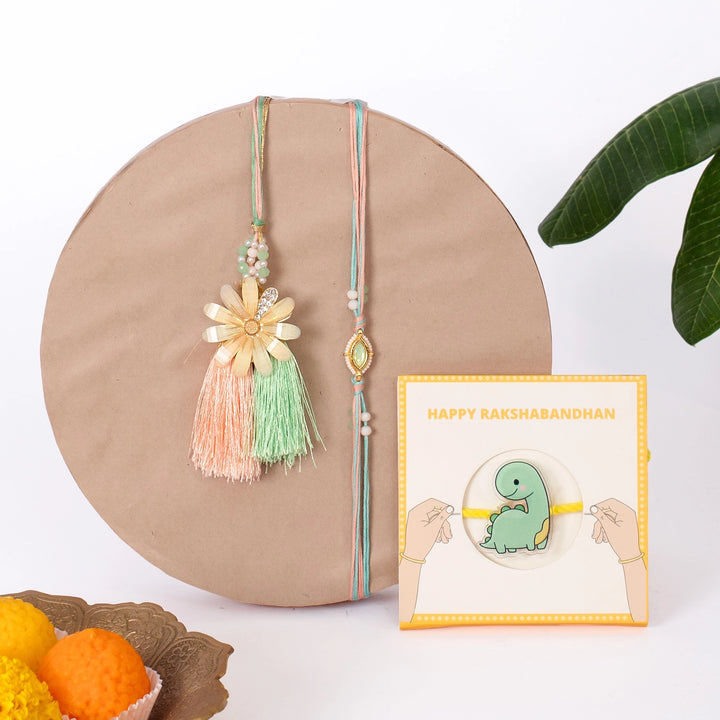Pastel Floral Lumba & Dino Rakhis Combo