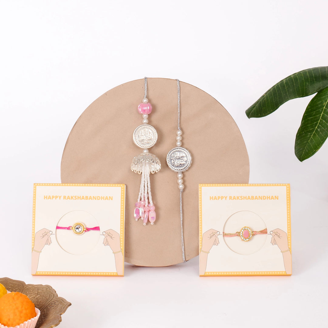 Silver Coin & Pink Rakhis Combo