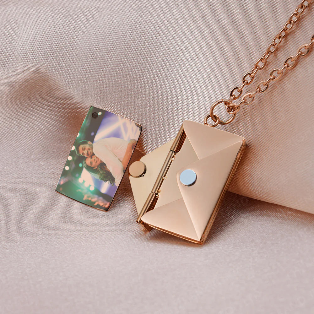 Photo Pendant envelope Necklace custom, unique, romantic gift for her