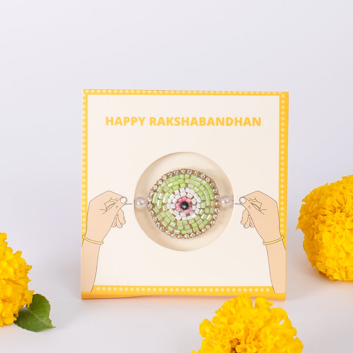 Green Beaded Evil Eye Rakhi