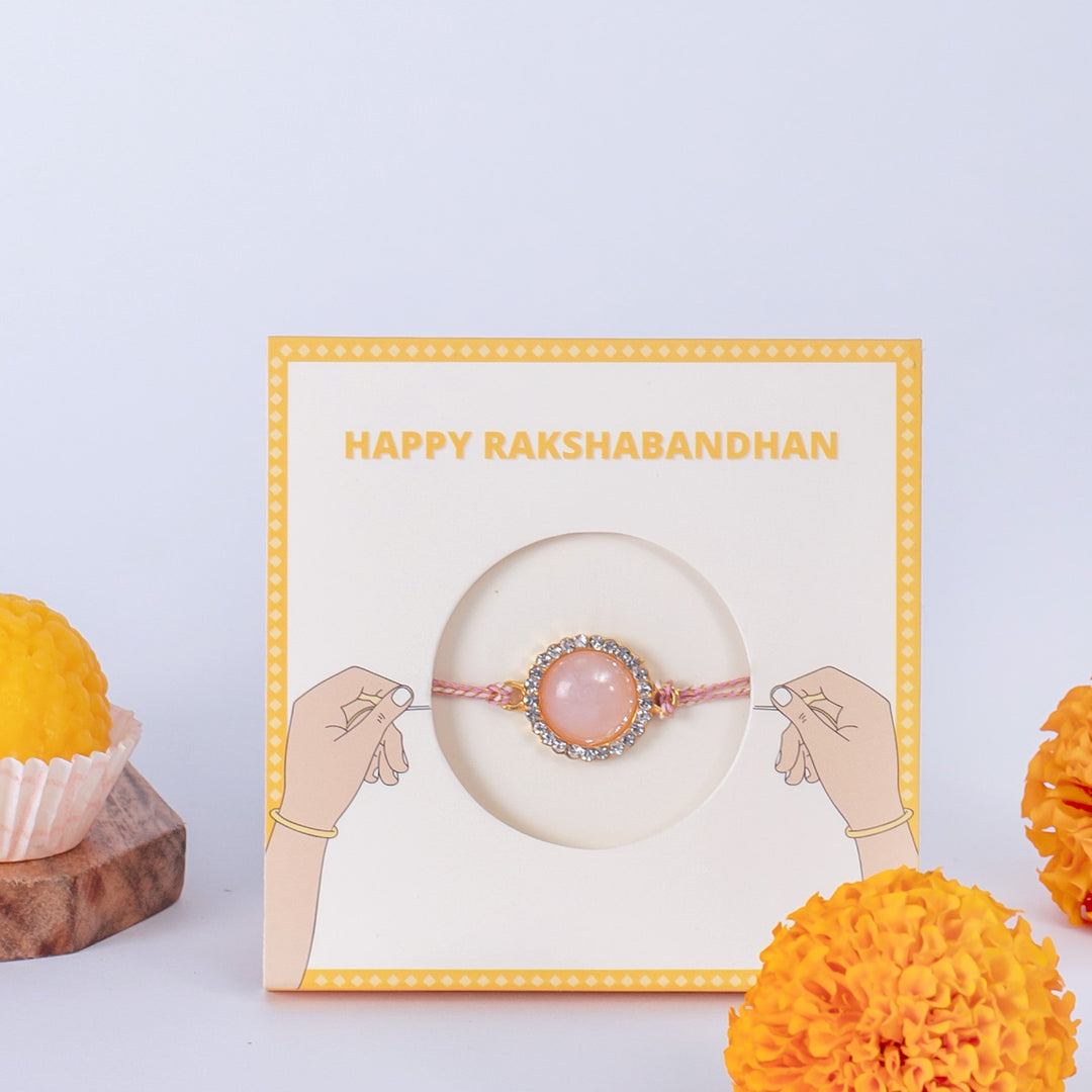 Golden Peach Kundan Rakhi