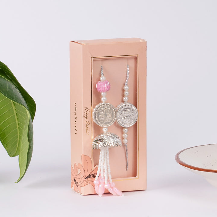 Silver Coin Pink Couple Rakhi