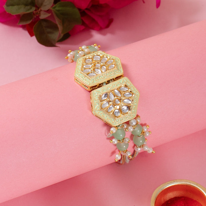 Green Kundan & Beads Rakhi