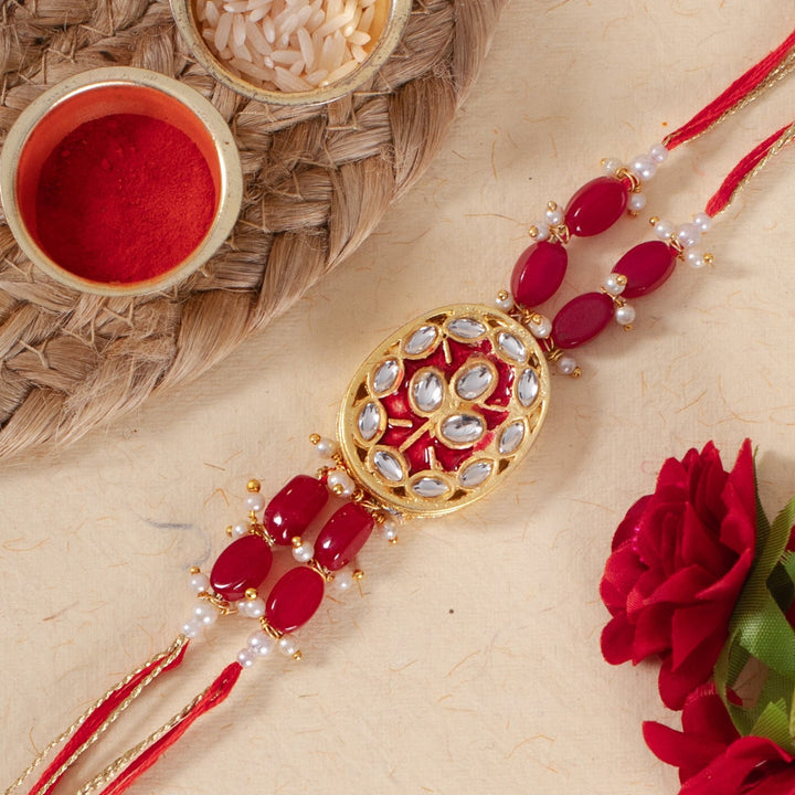 Red Beads Kundan Rakhi