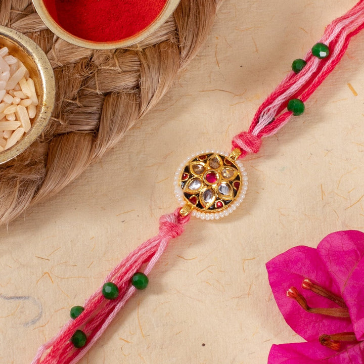 Circle Pink & Green Beads Rakhi